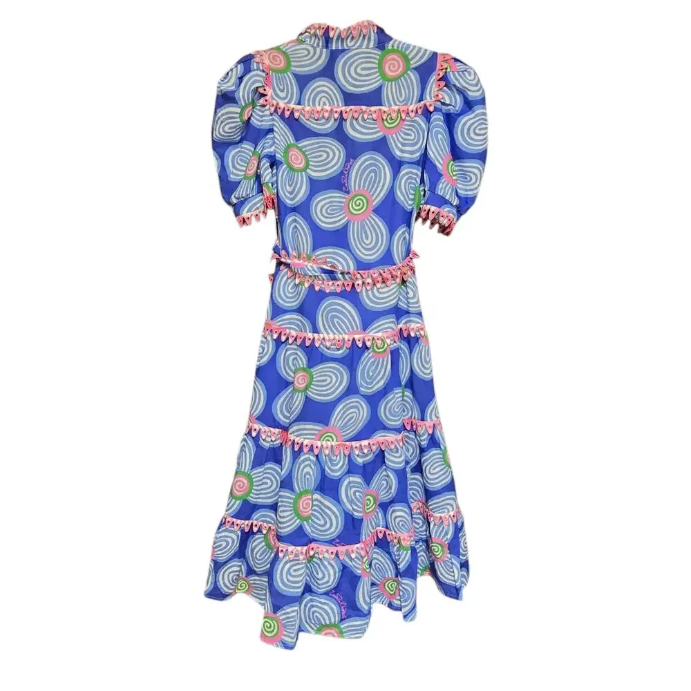 Celia B Lottie Dress Blue Pink White Green Floral Size Small - Picture 6 of 8